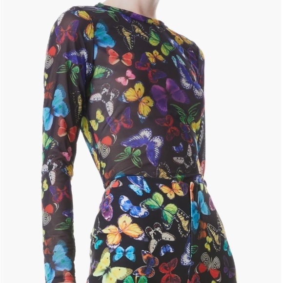 Alice + Olivia Delaina Butterfly Mesh Crop Top Butterfly High Black - Picture 4 of 12